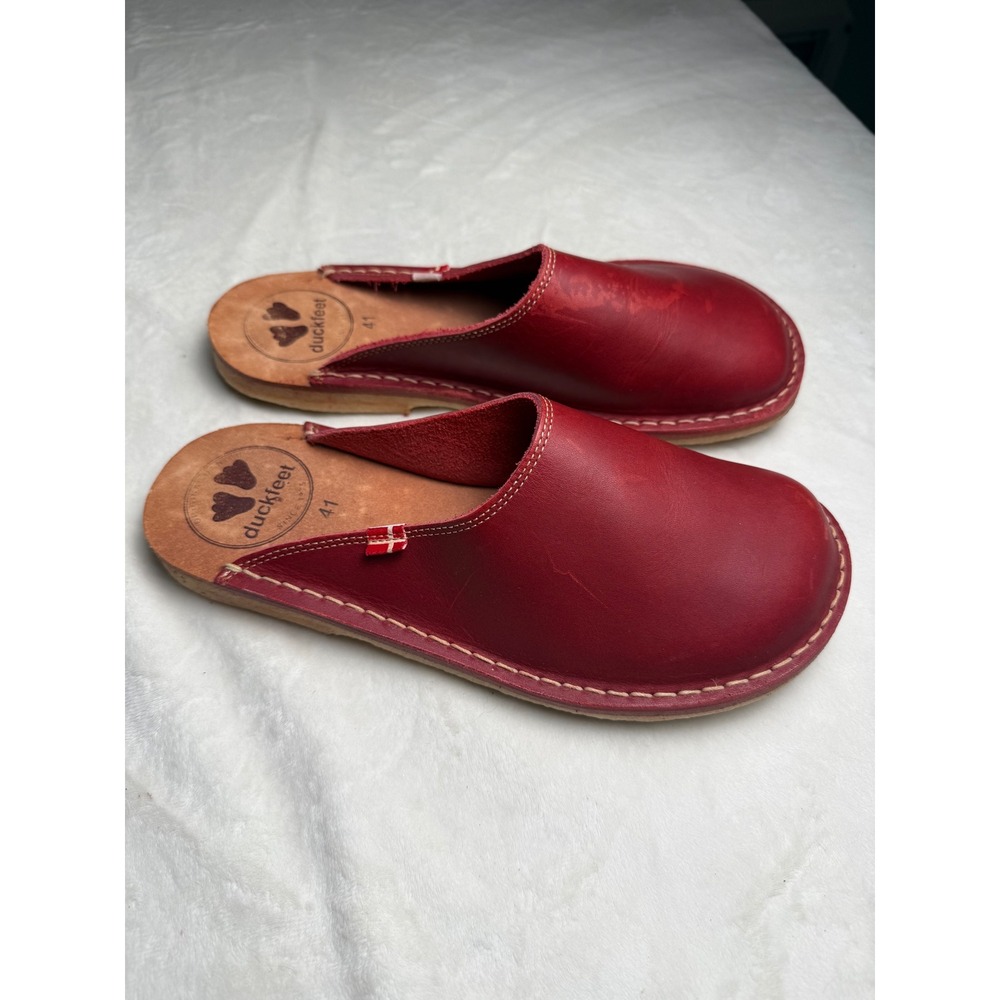 Duckfeet BLÅVAND Red Leather Mules Clogs Danish Shoes 41